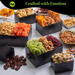 Nut Cravings Gourmet Collection - Happy Birthday Nuts & Dried Fruits Tower Gift Basket with HB Ribbon (12 Assortments) Food Platter, Bday Care Package Tray, Healthy Kosher Snack Women Men