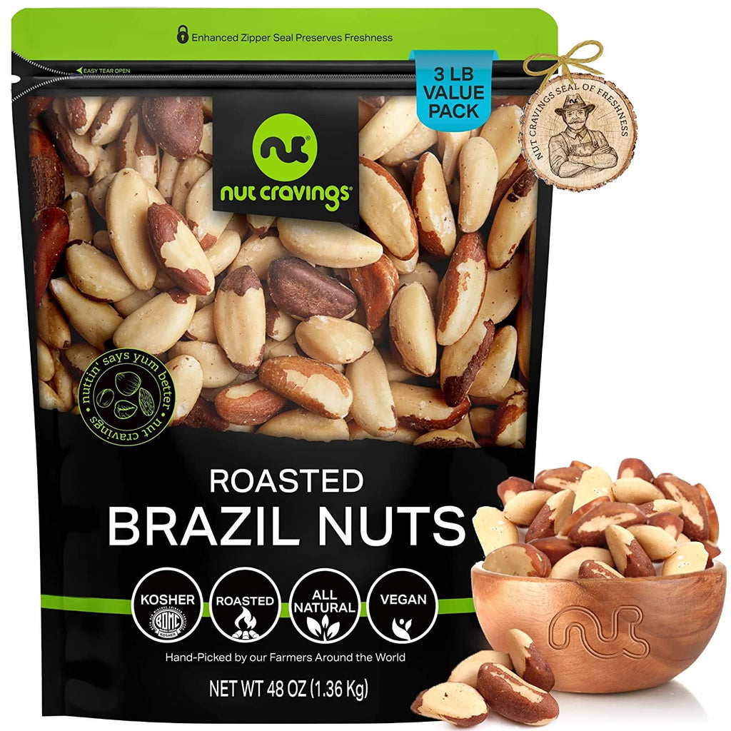 Buy Roasted Brazil Nuts - Unsalted, No Shell, Whole (48oz - 3 LB) Packed  Fresh in Resealable Bag - Healthy Snack, Protein Food, All Natural, Keto  Friendly, Vegan, Kosher Online at Best Prices - Nutcravings